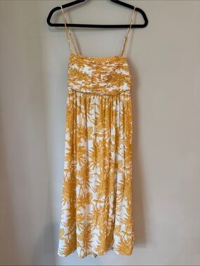 Yellow Floral Smocked Maxi Dress with Spaghetti Straps